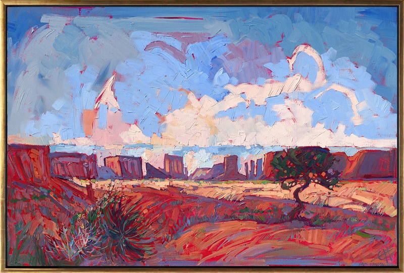 Hanson has always been drawn to the dramatic in landscapes, and nothing is as dramatic as the wide open desertscapes and majestic buttes of Utah and Arizona.  The landscape is almost too incredible to take in, and Hanson has painted it over and over, trying to recapture the magic she feels when she sees it in person.</p><p><b>Note:<br/>This painting is available for pre-purchase and will be included in the <i><a href="https://www.erinhanson.com/Event/SearsArtMuseum" target="_blank">Erin Hanson: Landscapes of the West</a> </i>solo museum exhibition at the Sears Art Museum in St. George, Utah. This museum exhibition, located at the gateway to Zion National Park, will showcase Erin Hanson's largest collection of Western landscape paintings, including paintings of Zion, Bryce, Arches, Cedar Breaks, Arizona, and other Western inspirations. The show will be displayed from June 7 to August 23, 2024.</p><p>You may purchase this painting online, but the artwork will not ship after the exhibition closes on August 23, 2024.</b><br/><p></p><p>This painting was also included in the exhibition <i><a href="https://www.erinhanson.com/Event/ContemporaryImpressionismatGoddardCenter" target="_blank">Open Impressionism: The Works of Erin Hanson</i></a>, a 10-year retrospective and study of the development of Open Impressionism at The Goddard Center in Ardmore, OK. 