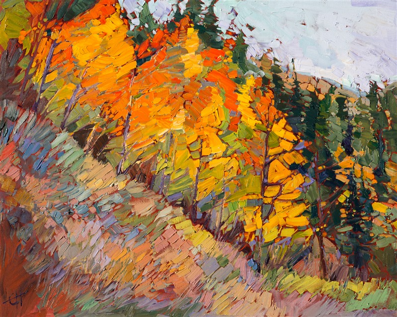 Colorado aspens landscape painting over 24 karat gold leaf, by Erin Hanson