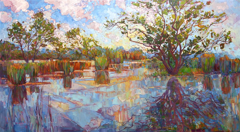 This painting was inspired by the beautiful nature preserve Madrona Marsh, in Torrance, CA.  The original work of art is hanging in the Torrance Memorial Hospital.