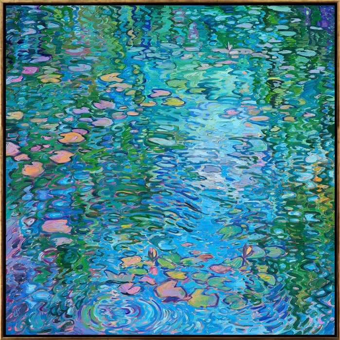 Monet painted over 250 oil paintings of his water lily garden in Giverny, France. I can understand why! I spent two days exploring his gardens, and I have enough inspiration to last me years of painting. I love how the lily pond changes in different light -- in this painting, my goal was to capture the cool greens and blues of the water, reflections, and lily pads.