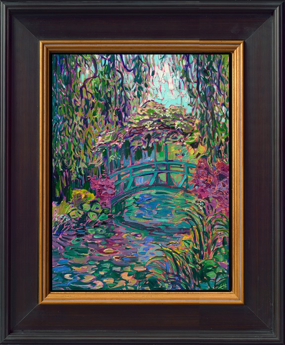 I visited Monet's garden several times during my recent visit to Giverny, France. I loved seeing Monet's water lily pond in different light, at different times of day. Everything was lush and green, and Monet's turquoise-painted bridge fit right into the landscape.