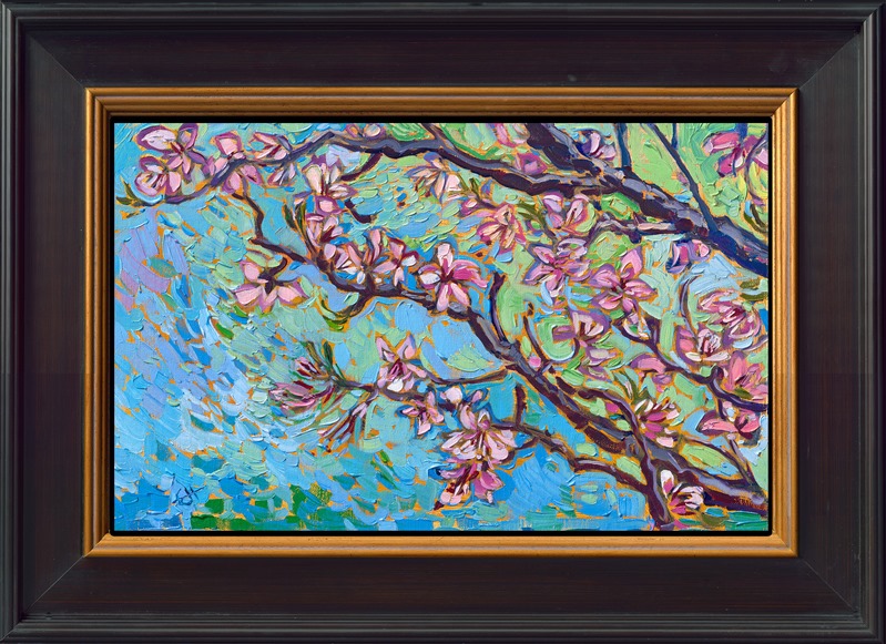 The springtime cherry blossom ("sakura") season in Japan is one of the most beautiful things I have experienced. The ancient tradition of cherry blossom viewing is woven into the tapestry of modern Japan, and the whole country seems to take pause and revel in the beautiful but transient flowers. This painting captures a branch of cherry blossoms from my trip to Japan earlier this year.